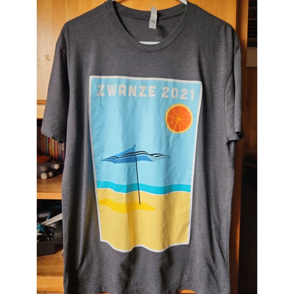 Mens Dark Grey Graphic Tee Comemorating Zwanze Day 2021, Sz L.